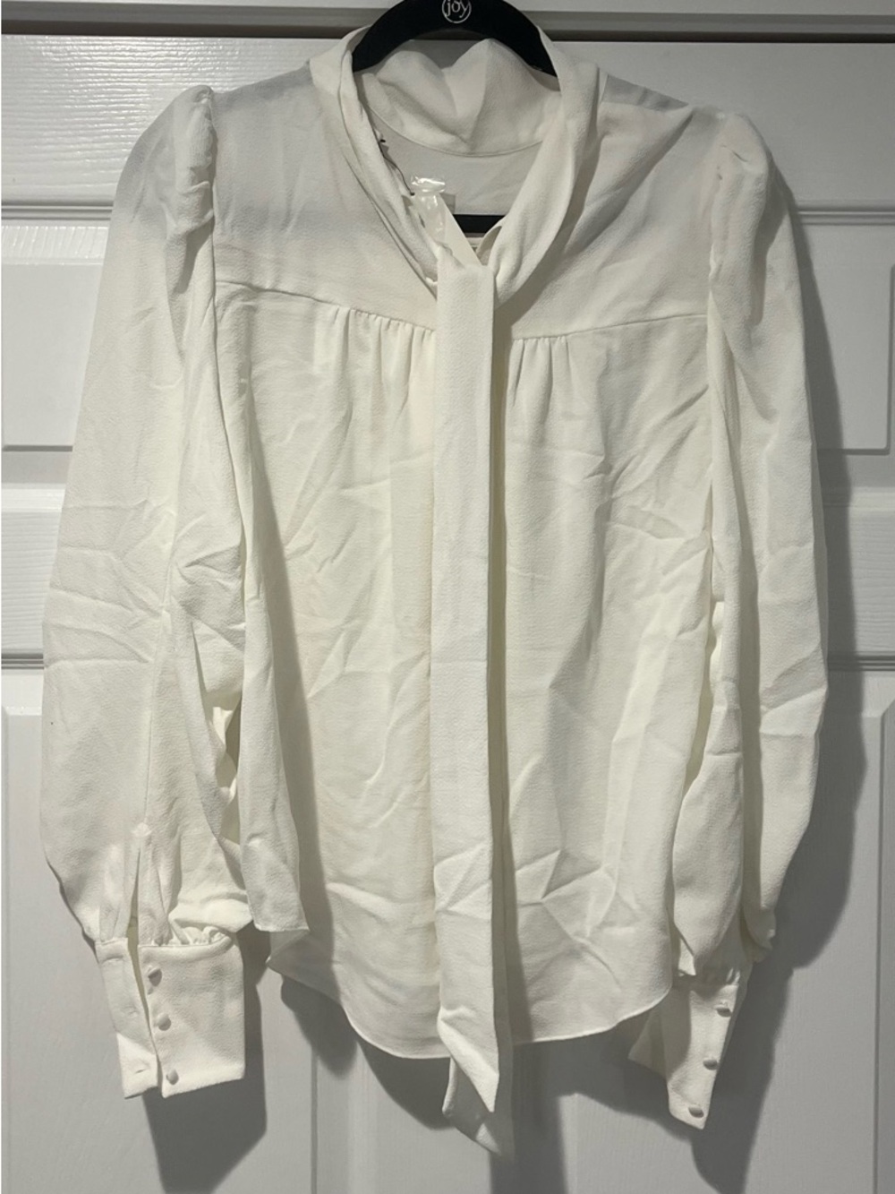 Joie White Textured Tie-Neck Blouse
